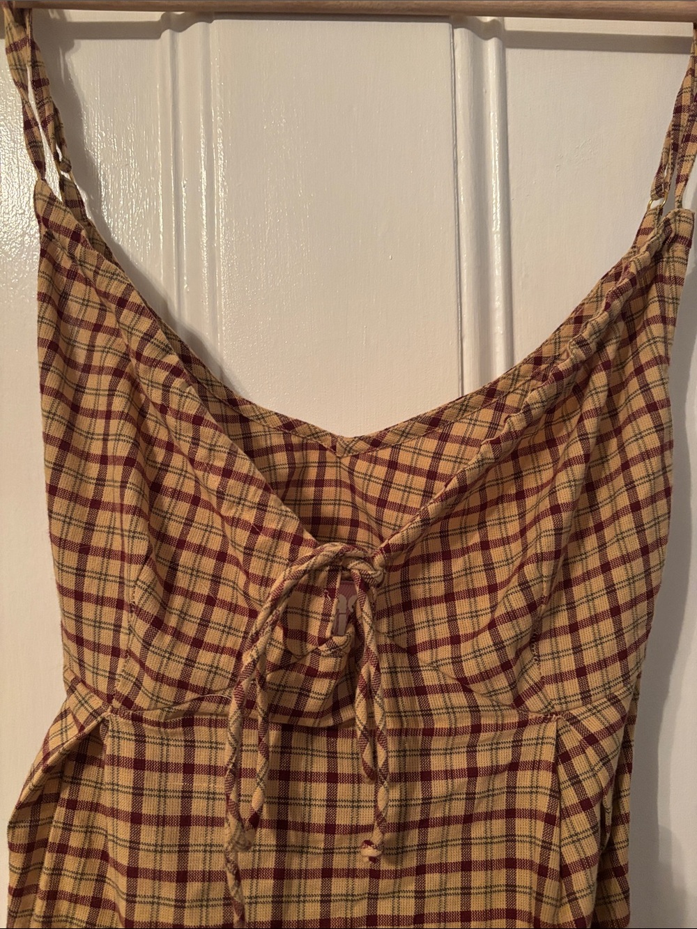 Tartan babydoll Dress in taupe and Burgundy - Picture 3 of 4
